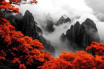 Montagnes automnales dans la brume - Couleurs vives sur Poster Art Shop