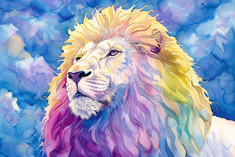 Colourful abstract lion painting in watercolour by Art & Soul Creations