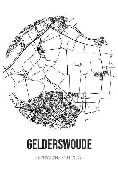 Gelderswoude (Zuid-Holland) | Landkaart | Zwart-wit van Stad & Wand