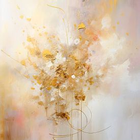 Abstract schilderij - roze, wit, amber en goud van Joriali abstract en digitale kunst