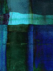 Minimalist Atmospheric Landscape. Abstract painting in blue and green by Dina Dankers