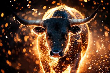 Fiery bull in the glow of the lights by Poster Art Shop