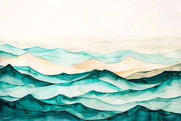 Rustgevende bergen in aquarel van Imperial Art House