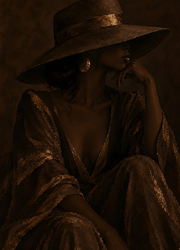 Women’s hat, gold, dark brown