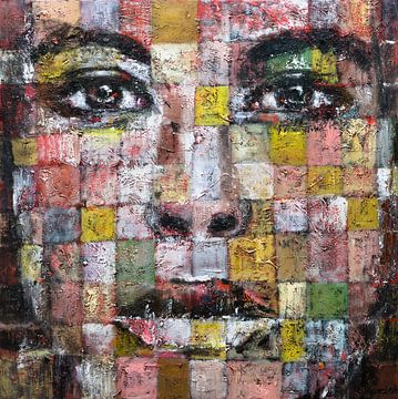 Portrait d'une femme aux couleurs douces, chaudes et rétro avec du marron et du rose