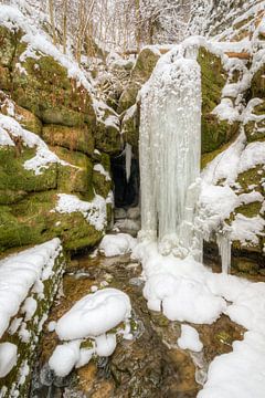 Frozen waterfall in Saxon Switzerland van Michael Valjak