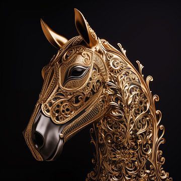 Goldenes Pferd Figur Porträt von The Xclusive Art
