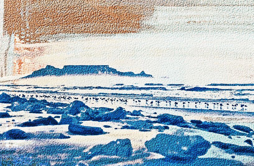 Table Mountain in Cape Town in blue mixed media by Werner Lehmann