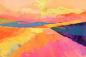 Modern Abstract Landschap | Sunlit Dreams on Canvas van Abstract Schilderij