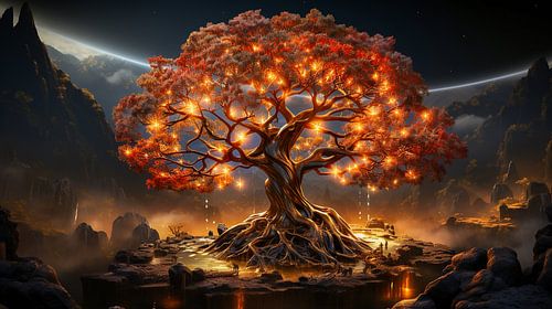 De levensboom verlicht mythen in de nacht