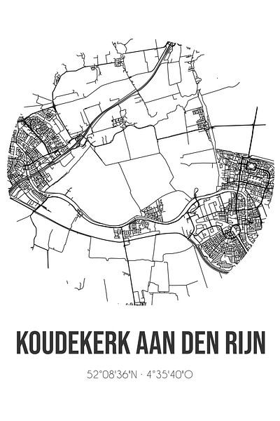 Koudekerk aan den Rijn (South-Holland) | Map | Black and White by Prints of Place