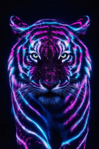 Futuristische tijger met bioluminescente kleuren