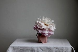 Stilleben mit blühender Pfingstrose auf rosa Vase von Lilian Bisschop