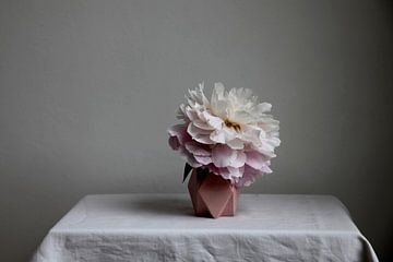 Nature morte de pivoine fleurie sur vase rose sur Lilian Bisschop