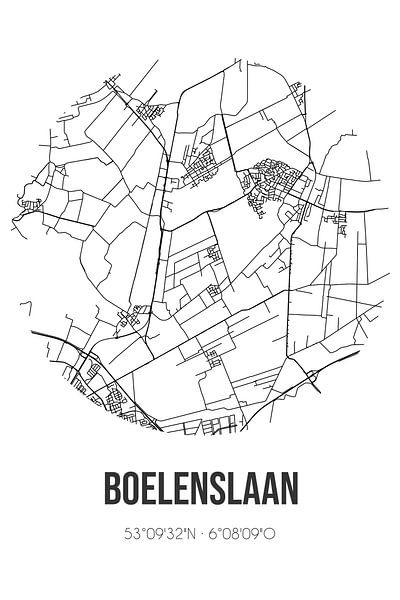 Boelenslaan (Fryslan) | Map | Black and White by Prints of Place
