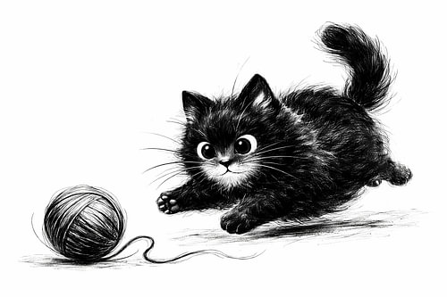 Speelse kat zwart wit