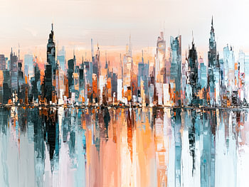 Kleurrijke skyline met weerspiegeling in het water
