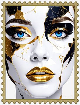 Portrait from fragments in gold and marble B