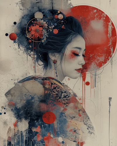 Japanese Geisha in collage style by Carla Van Iersel