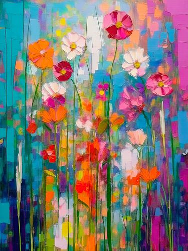 Fleurs des champs estivales modernes, abstraites et colorées
