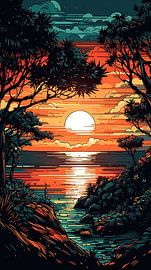 Peinture du coucher de soleil sur la plage