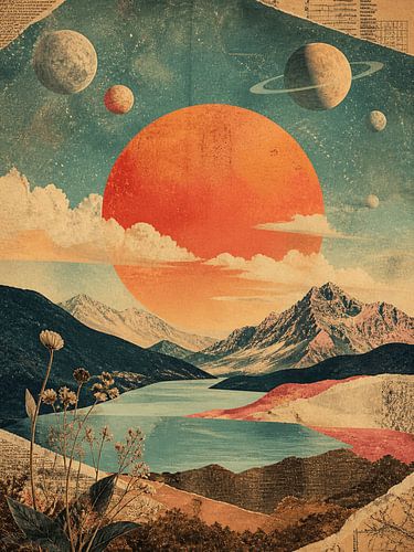 Retro collage van een kosmisch landschap