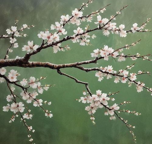 Een volle kersenbloesem tak japandi stijl.