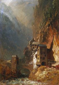 Gebirgstal mit Brückenhäusern, Um 1880