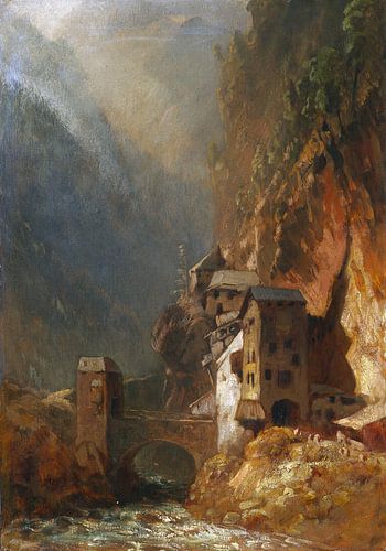 Bergdal met brughuizen, ca 1880