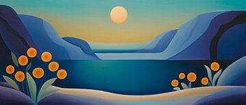 Coucher de soleil sur un lac calme sur Poster Art Shop