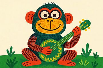 Grinning monkey plays banjo by Imperial Art House
