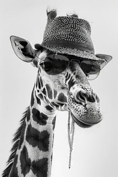 Giraffe With Sunglasses And Hat In A Studio Portrait by Poster Art Shop