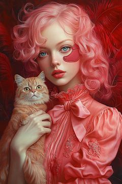 Digitaal Portet, Catlady in Pink no.1 van Studio BB