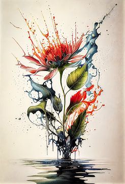 Blume im Wasser mit Acrylfarbe gefangen. von Harry Stok