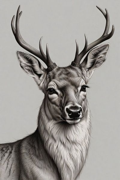 Black and White Deer with Imposing Antlers by Art & Soul Creations