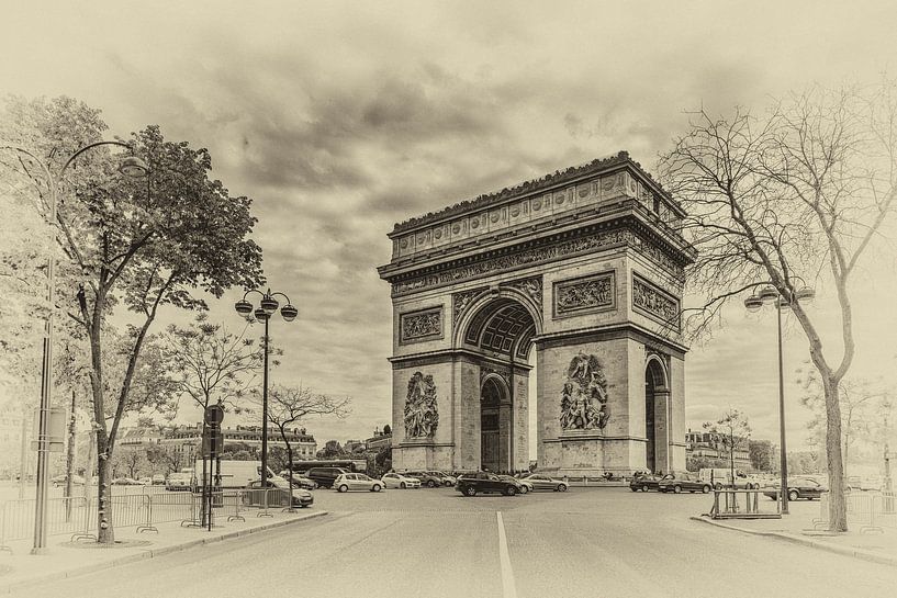 Paris Arc de Triomphe noir et blanc par l artiste Toon van den