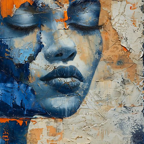 Etherische weergave van een vrouw in blauw