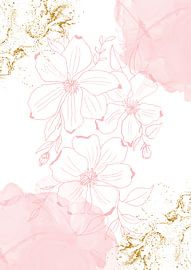 Blush Floral Line Art mit goldenen Akzenten von SoftNature Patterns