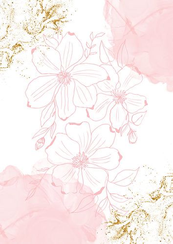 Dessin au trait floral blush avec accents dorés