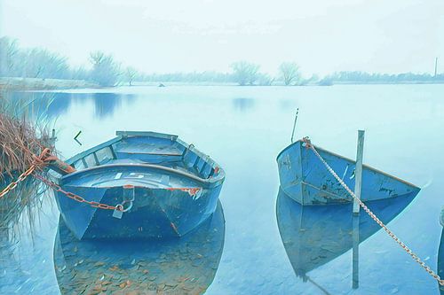 Boats in the water painting