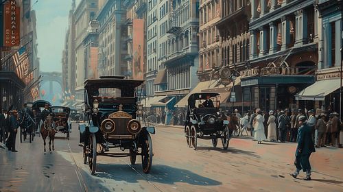 Painting of street in New York city in early 20th century (KI)