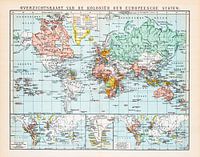 World map, colonies of Europe. Vintage map ca. 1900