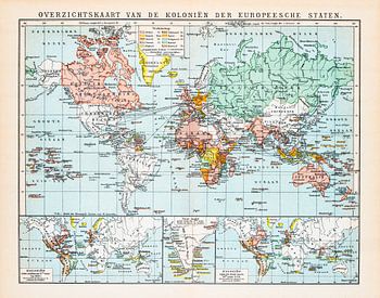 Weltkarte, Kolonien in Europa. Vintage Karte ca. 1900