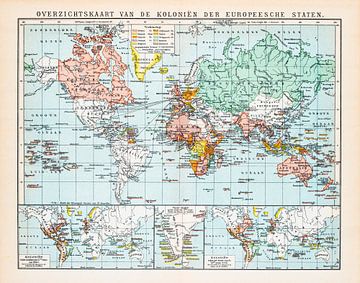 Carte du monde, colonies d'Europe. Carte d'époque vers 1900 sur Studio Wunderkammer