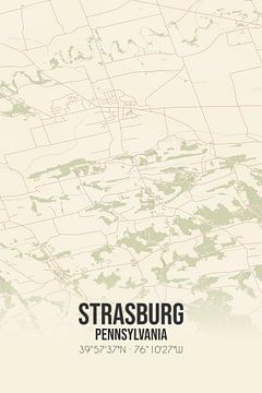 Vintage landkaart van Strasburg (Pennsylvania), USA. van MijnStadsPoster