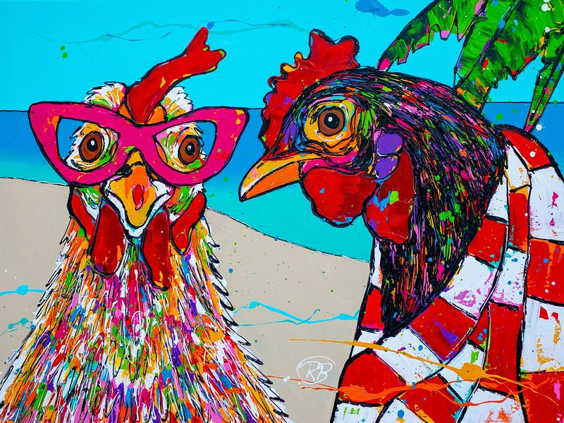 Chickens on the beach by Happy Paintings / Renata Rolefes