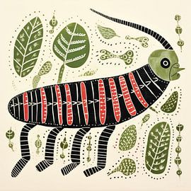 Whimsy Folk Centipede with Leaf Motifs