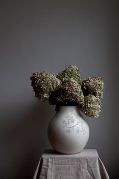Stilleben mit getrockneten Hortensien
