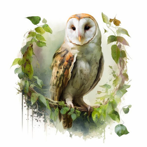 Effraie des clochers Aquarelle Digital Art Fantasy par Preet Lambon