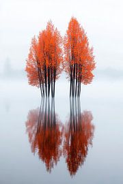 Herbstliche Bäume im Nebel – Reflektion von Poster Art Shop